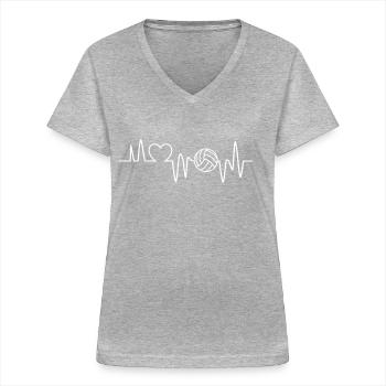 Volleyball battement de coeur Volley - T-shirt col V Femme - gris chiné - Devant - Lela (165cm)