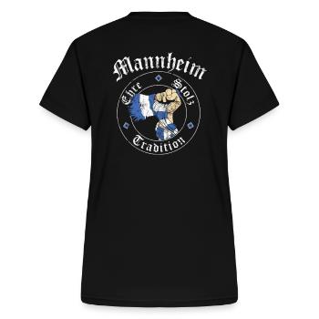 Mannheim Ehre Stolz Tradition No II - Frauen-T-Shirt mit V-Ausschnitt - Schwarz - Hinten - Zoe (177cm)