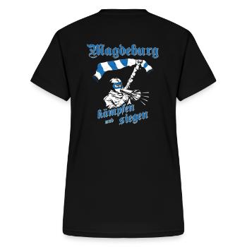 Magdeburg kämpfen und siegen No II - Frauen-T-Shirt mit V-Ausschnitt - Schwarz - Hinten - Zoe (177cm)