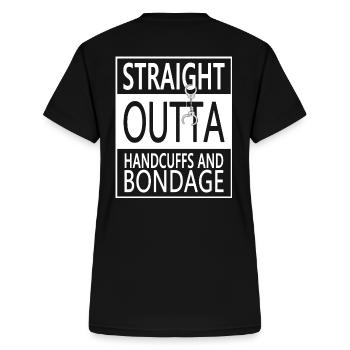 Straight outta handcuffs and bondage (white) - Frauen-T-Shirt mit V-Ausschnitt - Schwarz - Hinten - Zoe (177cm)