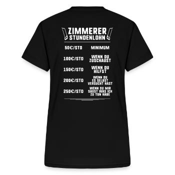 Zimmerer/Zimmermann/Zimmerin/Zimmerfrau/Zimmern - Frauen-T-Shirt mit V-Ausschnitt - Schwarz - Hinten - Zoe (177cm)