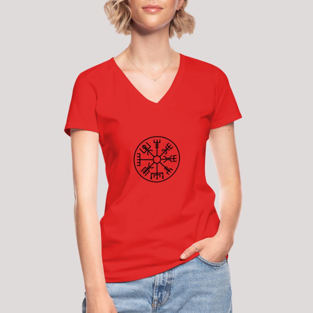 Vegvisir Kreis - Klassisches Frauen-T-Shirt mit V-Ausschnitt Rot