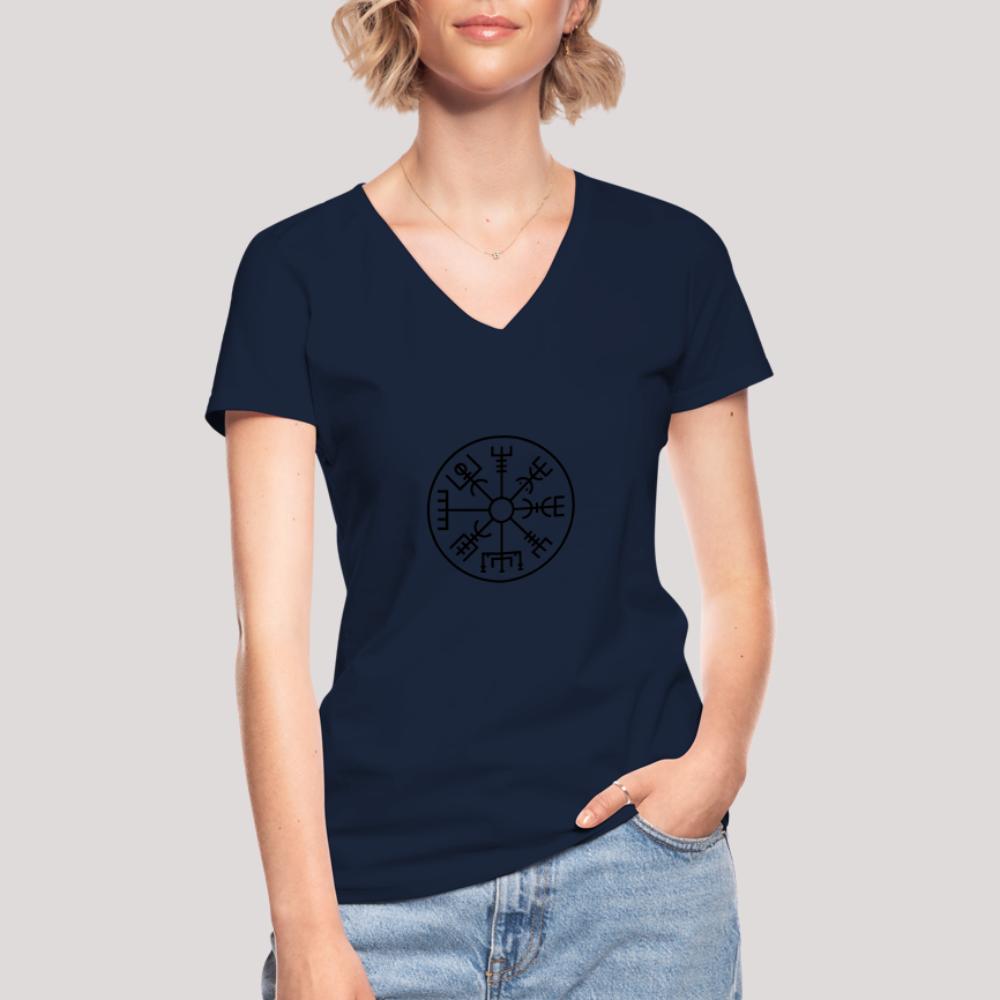 Vegvisir Kreis - Klassisches Frauen-T-Shirt mit V-Ausschnitt Navy