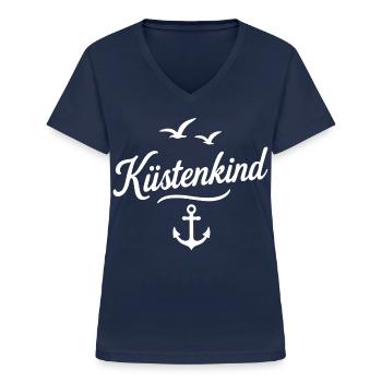 Küstenkind - Frauen-T-Shirt mit V-Ausschnitt - Navy - Vorne - Lela (165cm)