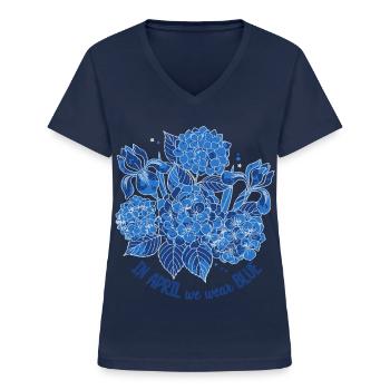 En avril, nous portons du bleu - T-shirt col V Femme - marine - Devant - Lela (165cm)
