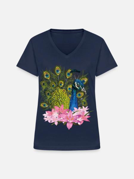 Pfau - Frauen-T-Shirt mit V-Ausschnitt - Navy