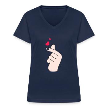 Fingerherzen 2 - Frauen-T-Shirt mit V-Ausschnitt - Navy - Vorne - Lela (165cm)