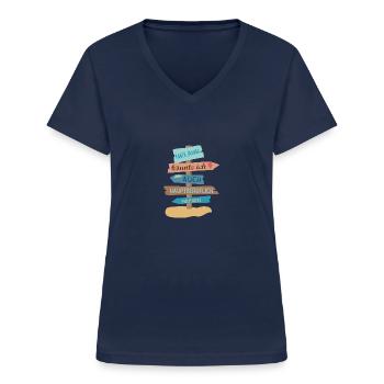 Urlaub - Frauen-T-Shirt mit V-Ausschnitt - Navy - Vorne - Lela (165cm)