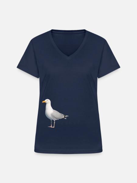 Möwe__Nordisch - Frauen-T-Shirt mit V-Ausschnitt - Navy