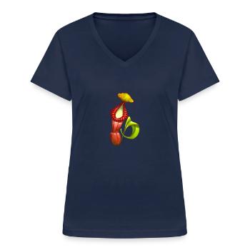 Fleischfressende Pflanzen Kannenpflanze Nepenthes - Frauen-T-Shirt mit V-Ausschnitt - Navy - Vorne - Lela (165cm)
