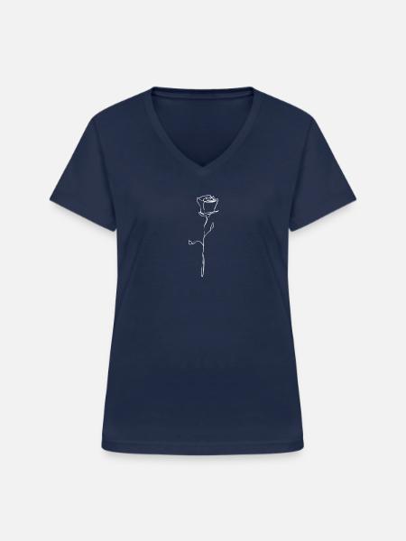 Rose, weiße Kontur - Frauen-T-Shirt mit V-Ausschnitt - Navy