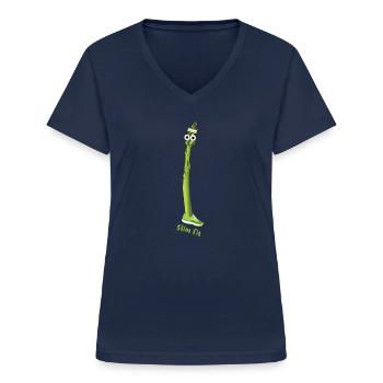 slim fit,sport,fitness,spargel,grüner spargel - Frauen-T-Shirt mit V-Ausschnitt - Navy - Vorne - Lela (165cm)