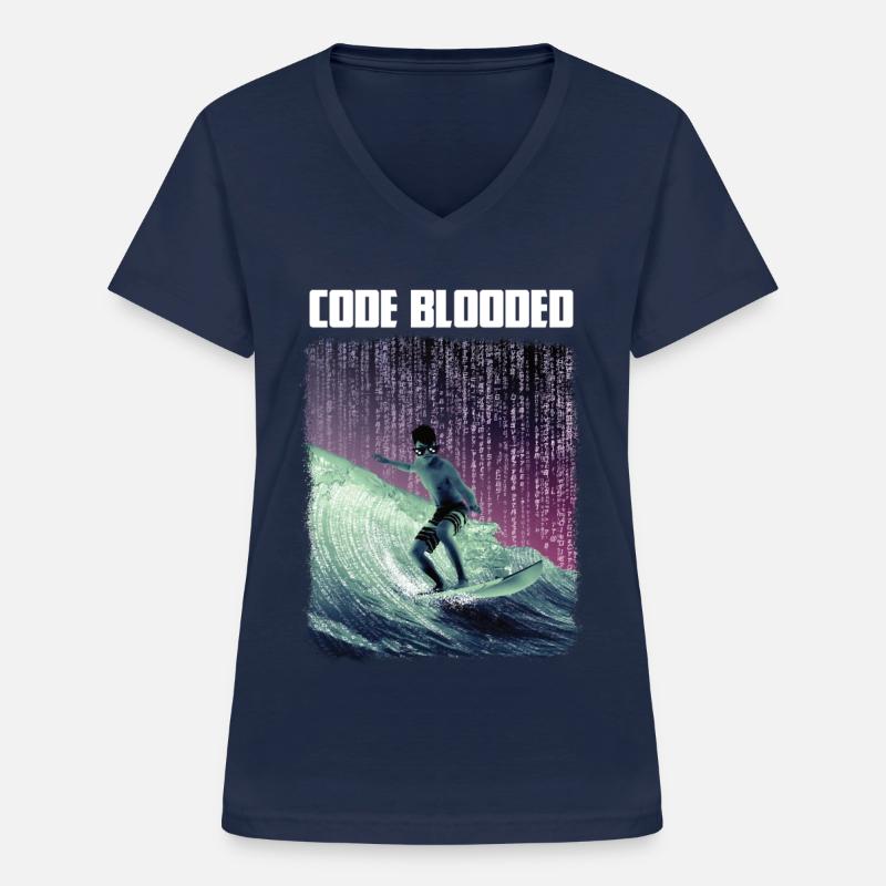 Code sanglé - T-shirt col V Femme - marine
