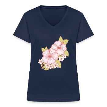 Hawaii Hawaiianisches Mädchen Hibiskusblüte - Frauen-T-Shirt mit V-Ausschnitt - Navy - Vorne - Lela (165cm)