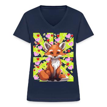 Fuchs Füchse Kinder Sommer Sommerzeit Retro bunt - Frauen-T-Shirt mit V-Ausschnitt - Navy - Vorne - Lela (165cm)