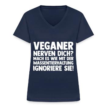 Anti Vegan - Frauen-T-Shirt mit V-Ausschnitt - Navy - Vorne - Lela (165cm)