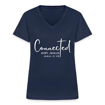 Christliches Design verbunden mit Jesus Johannes 3:16 - Frauen-T-Shirt mit V-Ausschnitt - Navy - Vorne - Lela (165cm)