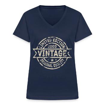 2003 Geboren Geburtstag Geburtsjahr Vintage - Frauen-T-Shirt mit V-Ausschnitt - Navy - Vorne - Lela (165cm)