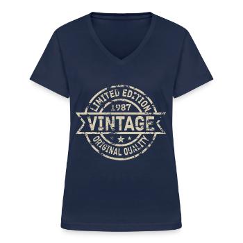 1987 Born Birthday Year of birth vintage - Women's V-neck T-shirt - navy - Front - Lela (165cm)