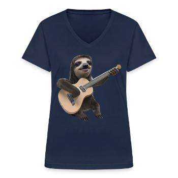Faultier mit Gitarre - Frauen-T-Shirt mit V-Ausschnitt - Navy - Vorne - Lela (165cm)