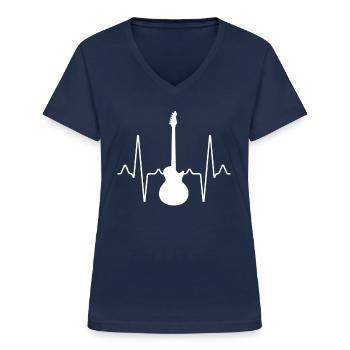 E Gitarre Herzschlag - Frauen-T-Shirt mit V-Ausschnitt - Navy - Vorne - Lela (165cm)