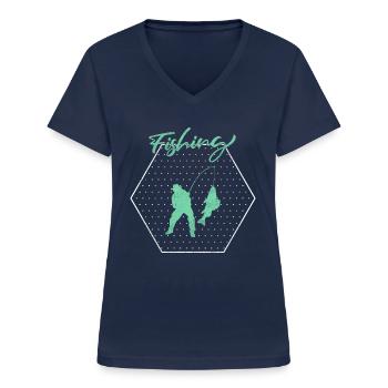 Angeln - Frauen-T-Shirt mit V-Ausschnitt - Navy - Vorne - Lela (165cm)