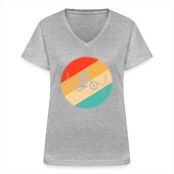 VTT Retro Heartbeat - T-shirt col V Femme - gris chiné - Devant - Lela (165cm)
