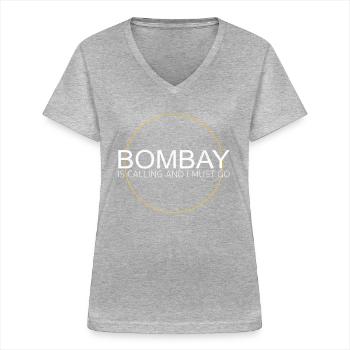 Dicton de Bombay - T-shirt col V Femme - gris chiné - Devant - Lela (165cm)