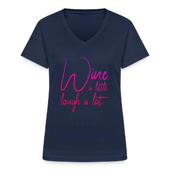 lustiger Wein Spruch - Frauen-T-Shirt mit V-Ausschnitt - Navy - Vorne - Lela (165cm)
