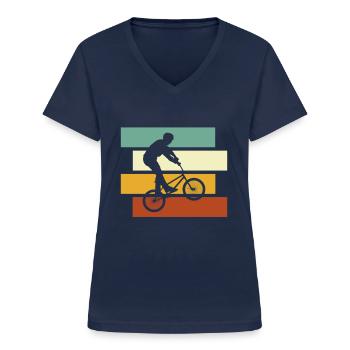 BMX retro - Frauen-T-Shirt mit V-Ausschnitt - Navy - Vorne - Lela (165cm)