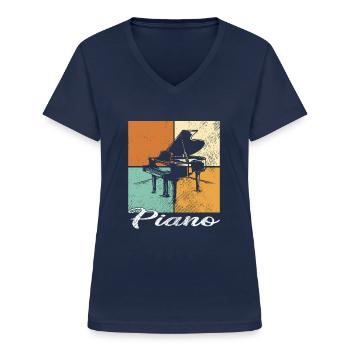 Klavier - Frauen-T-Shirt mit V-Ausschnitt - Navy - Vorne - Lela (165cm)