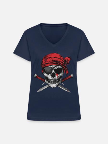Pirat - Frauen-T-Shirt mit V-Ausschnitt - Navy