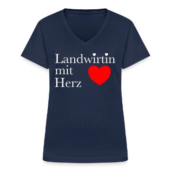 Landwirtin mit Herz - Frauen-T-Shirt mit V-Ausschnitt - Navy - Vorne - Lela (165cm)