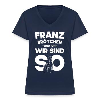 Franzbrötchen Und Ich Hamburg - Frauen-T-Shirt mit V-Ausschnitt - Navy - Vorne - Lela (165cm)