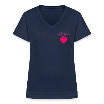 LEHRERIN MIT HERZ, LEHRERINNEN - Frauen-T-Shirt mit V-Ausschnitt - Navy - Vorne - Lela (165cm)