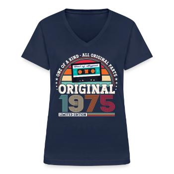 Original August 1975 47. Geburtstag Geschenk Fun - Frauen-T-Shirt mit V-Ausschnitt - Navy - Vorne - Lela (165cm)