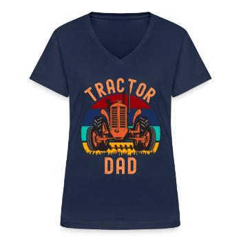 Traktor Papa Papa liebt Traktoren - Frauen-T-Shirt mit V-Ausschnitt - Navy - Vorne - Lela (165cm)