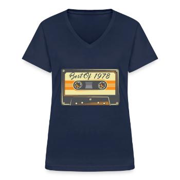 Best Of 1978 Retro Vintage Music Cassette - Women's V-neck T-shirt - navy - Front - Lela (165cm)
