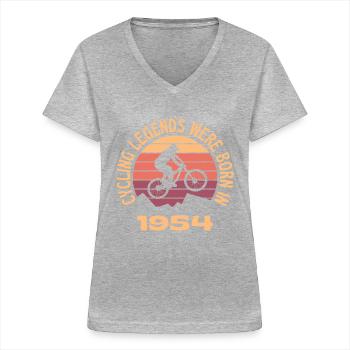 Radsportlegenden wurden 1954 geboren - Frauen-T-Shirt mit V-Ausschnitt - Grau meliert - Vorne - Lela (165cm)