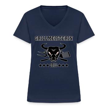 Frauen an den Grill werde jetzt Grillmeisterin - Frauen-T-Shirt mit V-Ausschnitt - Navy - Vorne - Lela (165cm)