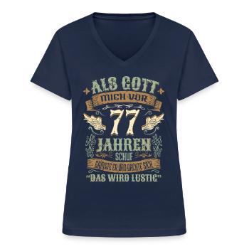 77 Geburtstag Geschenk Jahre Geburtstagsgeschenk - Frauen-T-Shirt mit V-Ausschnitt - Navy - Vorne - Lela (165cm)