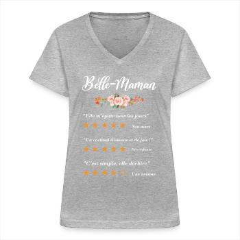 belle maman citation fleurs critique film drôle - T-shirt col V Femme - gris chiné - Devant - Lela (165cm)