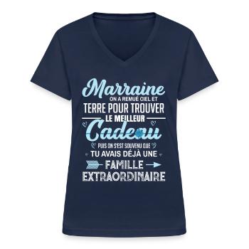 Meilleur cadeau demande annonce marraine coeur - T-shirt col V Femme - marine - Devant - Lela (165cm)