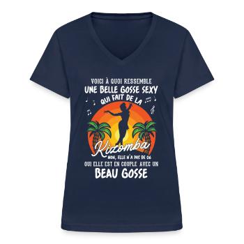 belle gosse danseuse kizomba sexy couple BG amour - T-shirt col V Femme - marine - Devant - Lela (165cm)