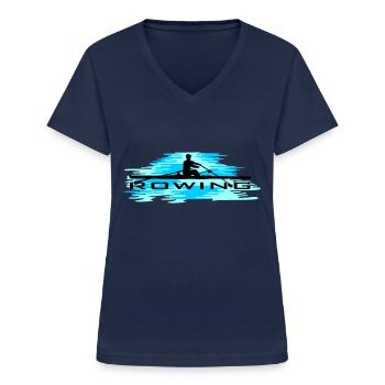 Rudern, Ruderer und Wasser - Frauen-T-Shirt mit V-Ausschnitt - Navy - Vorne - Lela (165cm)