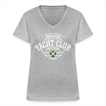 Beach Point Yacht Club Cape Town - T-shirt col V Femme - gris chiné - Devant - Lela (165cm)