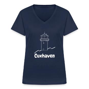Leuchtturm Cuxhaven dicke Berta - Frauen-T-Shirt mit V-Ausschnitt - Navy - Vorne - Lela (165cm)