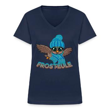 Frosteule Eule Frostbeule Herbst Winter - Frauen-T-Shirt mit V-Ausschnitt - Navy - Vorne - Lela (165cm)