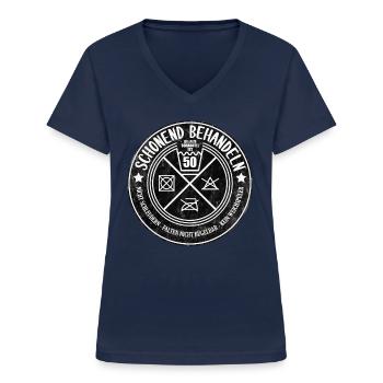 Schonend Behandeln Fünfzig Geschenk 50. Geburtstag - Frauen-T-Shirt mit V-Ausschnitt - Navy - Vorne - Lela (165cm)