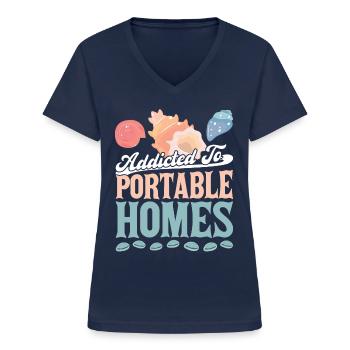 Addicted to portable homes - Seashell - Women's V-neck T-shirt - navy - Front - Lela (165cm)